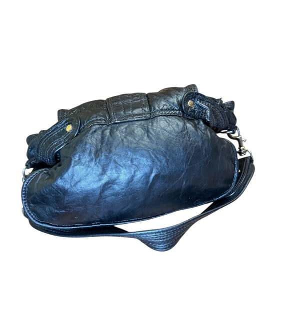 Gianni Bini Black Leather Satchel Shoulder Bag Gold Hardware Leopard Lined - Picture 2 of 8